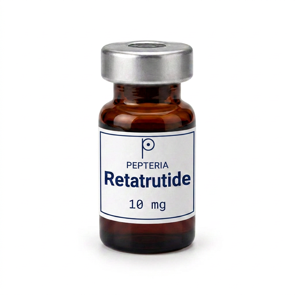 Vial of GLP-3 Retatrutide — Pepteria Laboratories research peptide